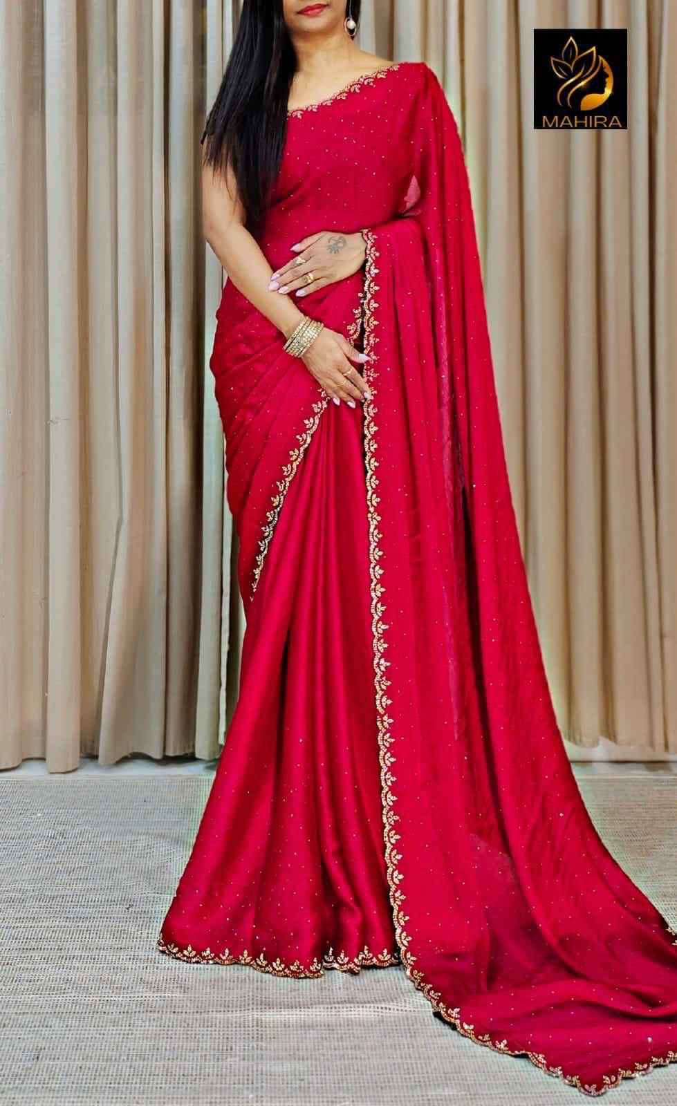 SATIN CHIFFON SAREE❤️