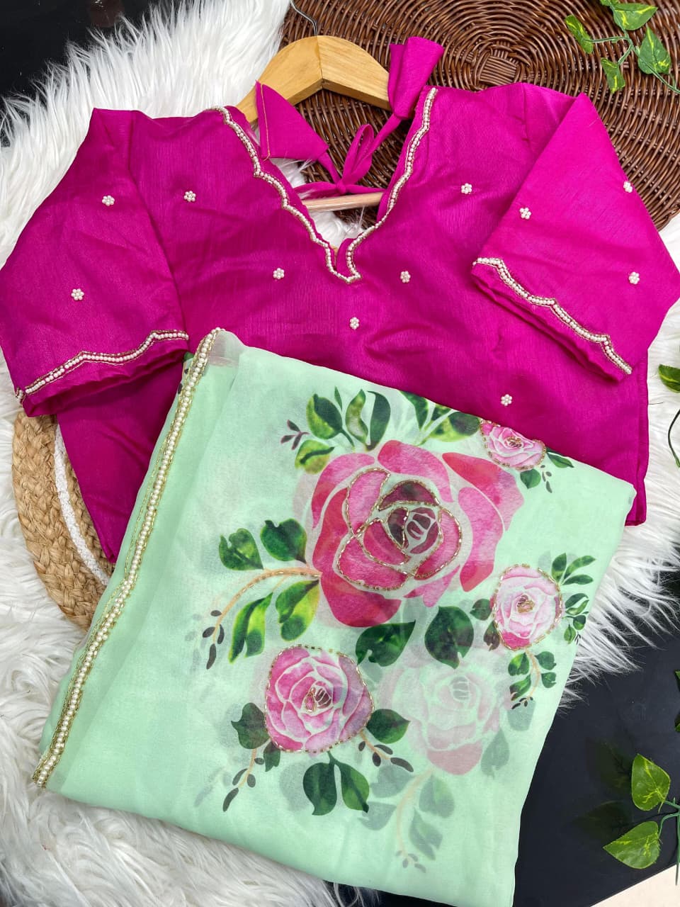 Georgette Green Saree