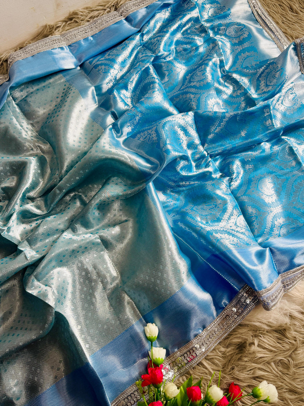 Elegant Sky Blue Silk Saree