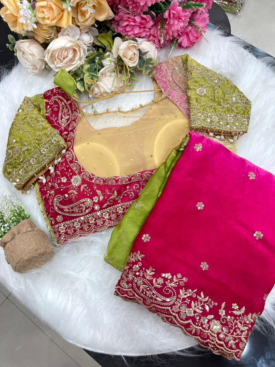 Wedding Fendy Sartin 2D Color Embroidery Saree