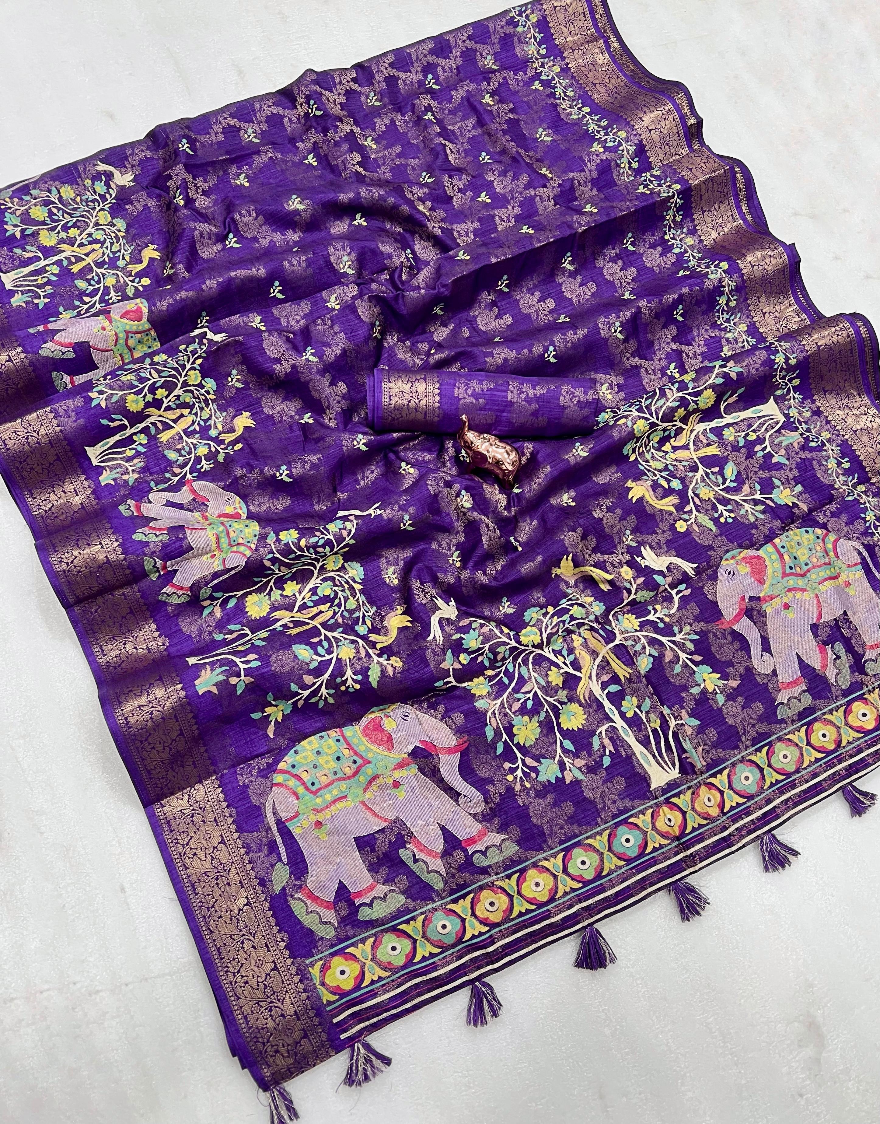 Heavy Purple Tussur Silk Saree