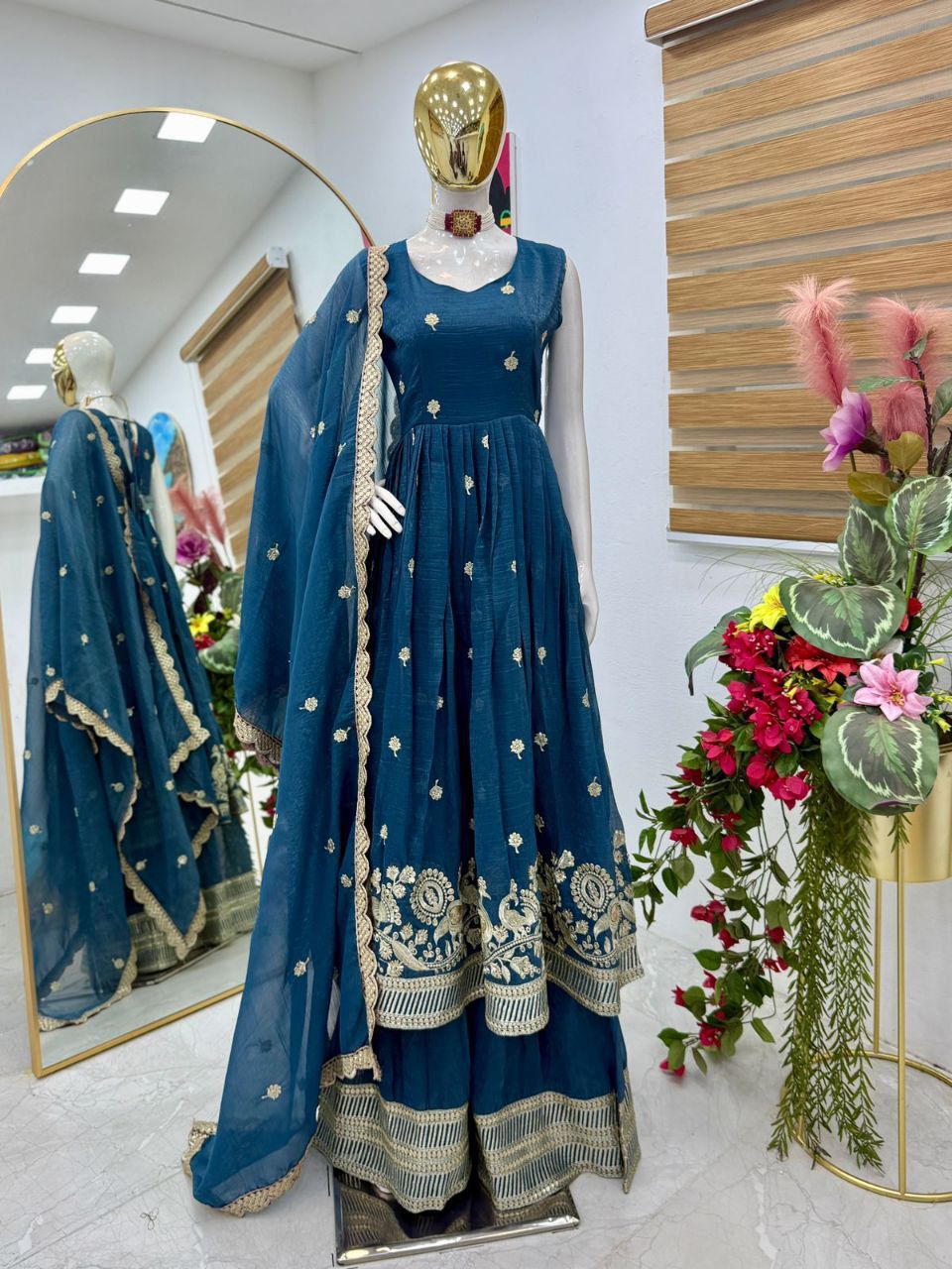 Gold Crazy Embroidery Siqunce Top Plazzo