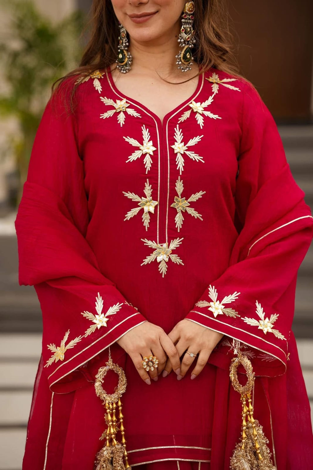 Heavenly Handmade Kurta Sharara Top Plazzo Set With Charkhi Gota Work