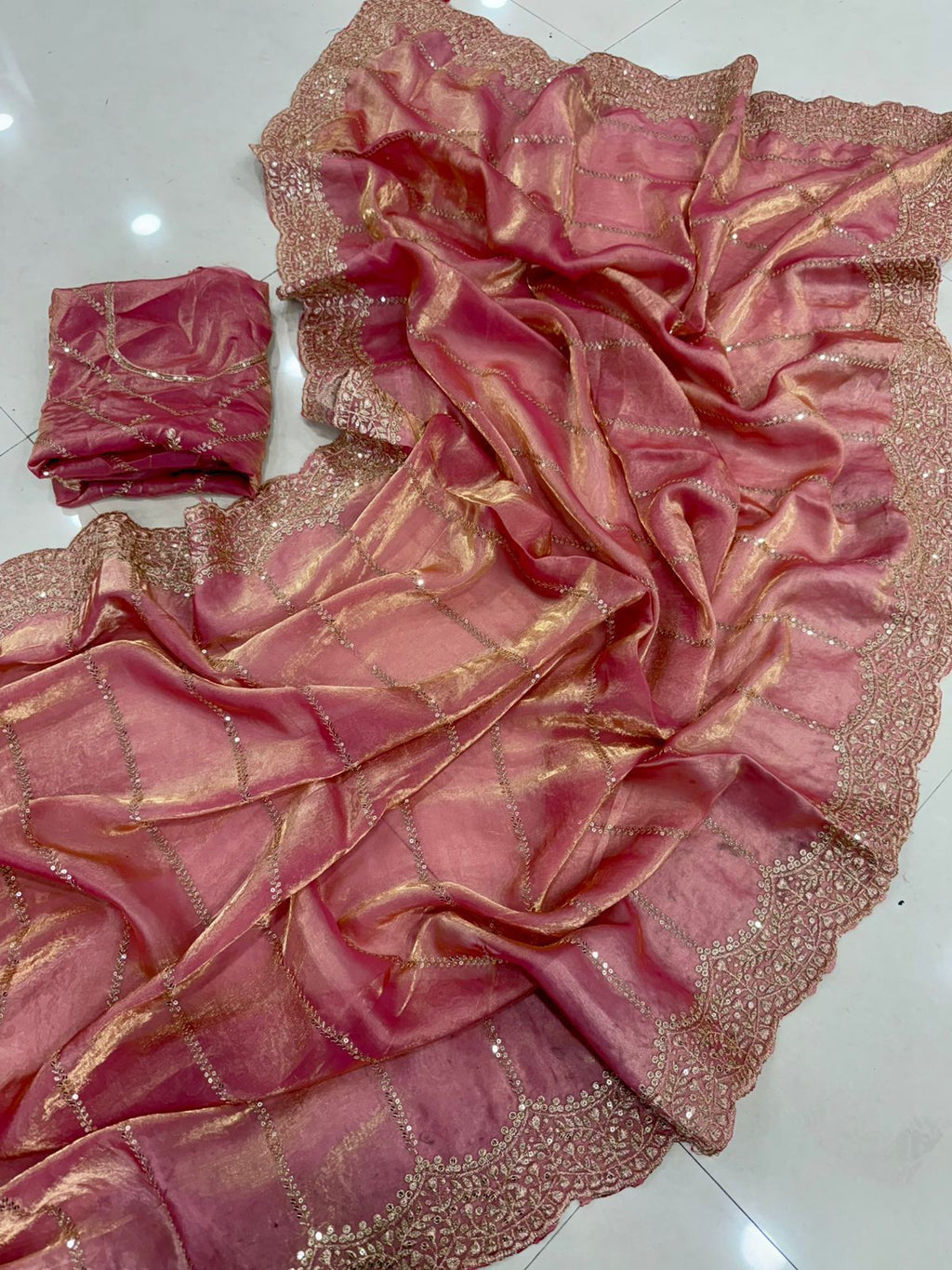 Space Sattin Muti Sequence Emrodairy Work Saree