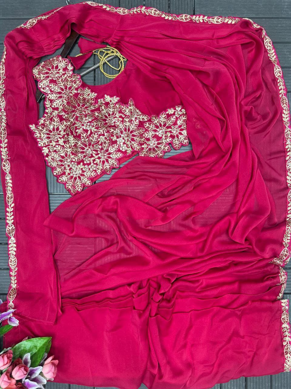 Embroidery Coding Pink Saree