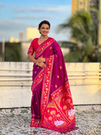 Soft Silk Paithani Saree With Cow nanadi motifs