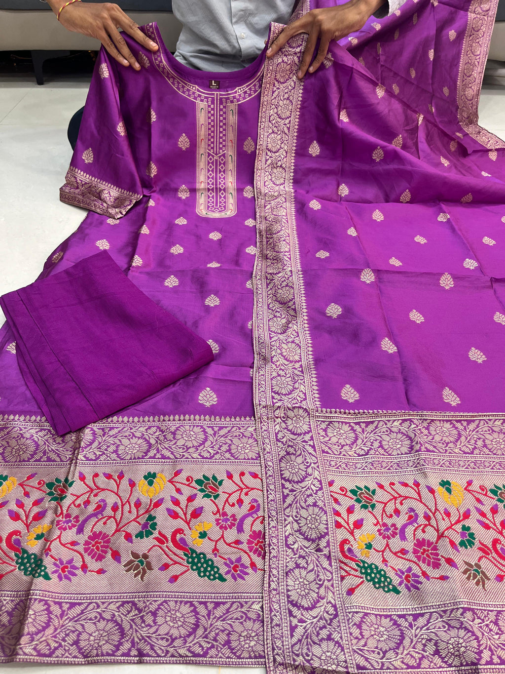Sanvi - Purple Blended Paithani Silk Suit-Salwar