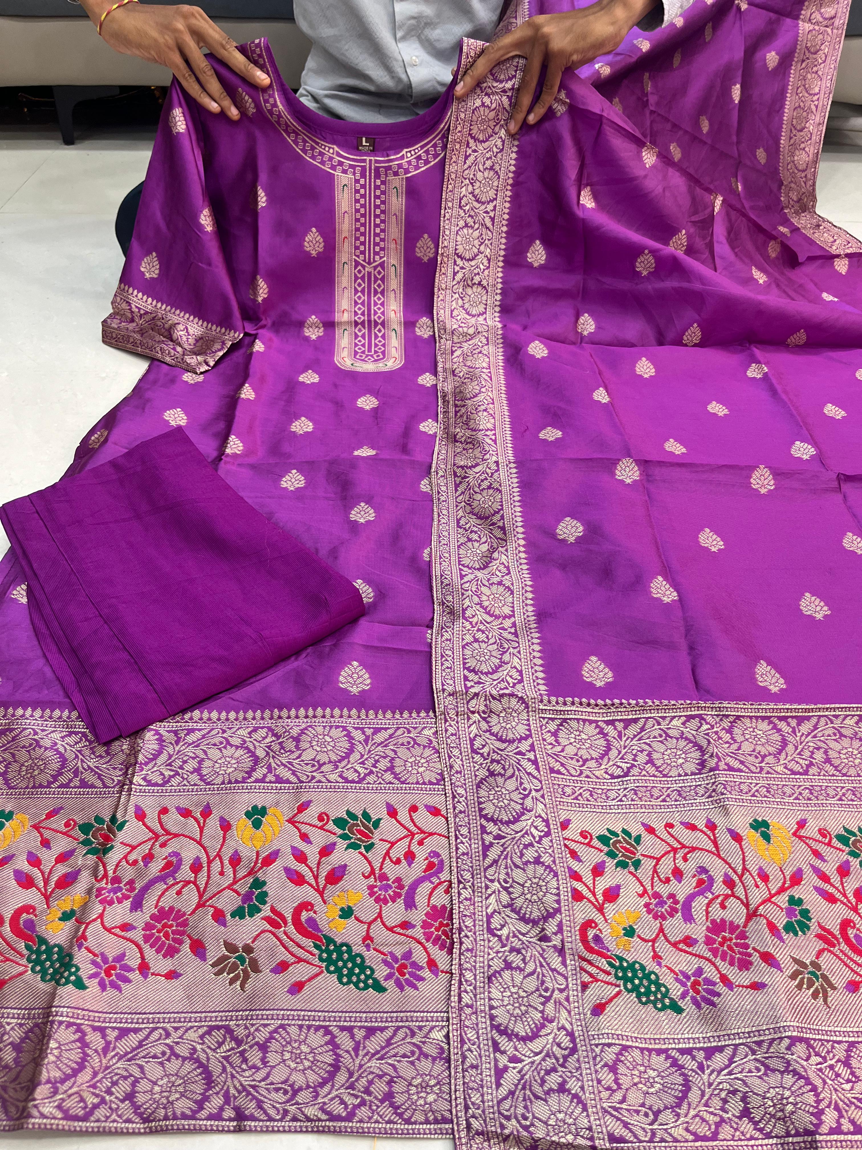 Sanvi - Purple Blended Paithani Silk Suit-Salwar