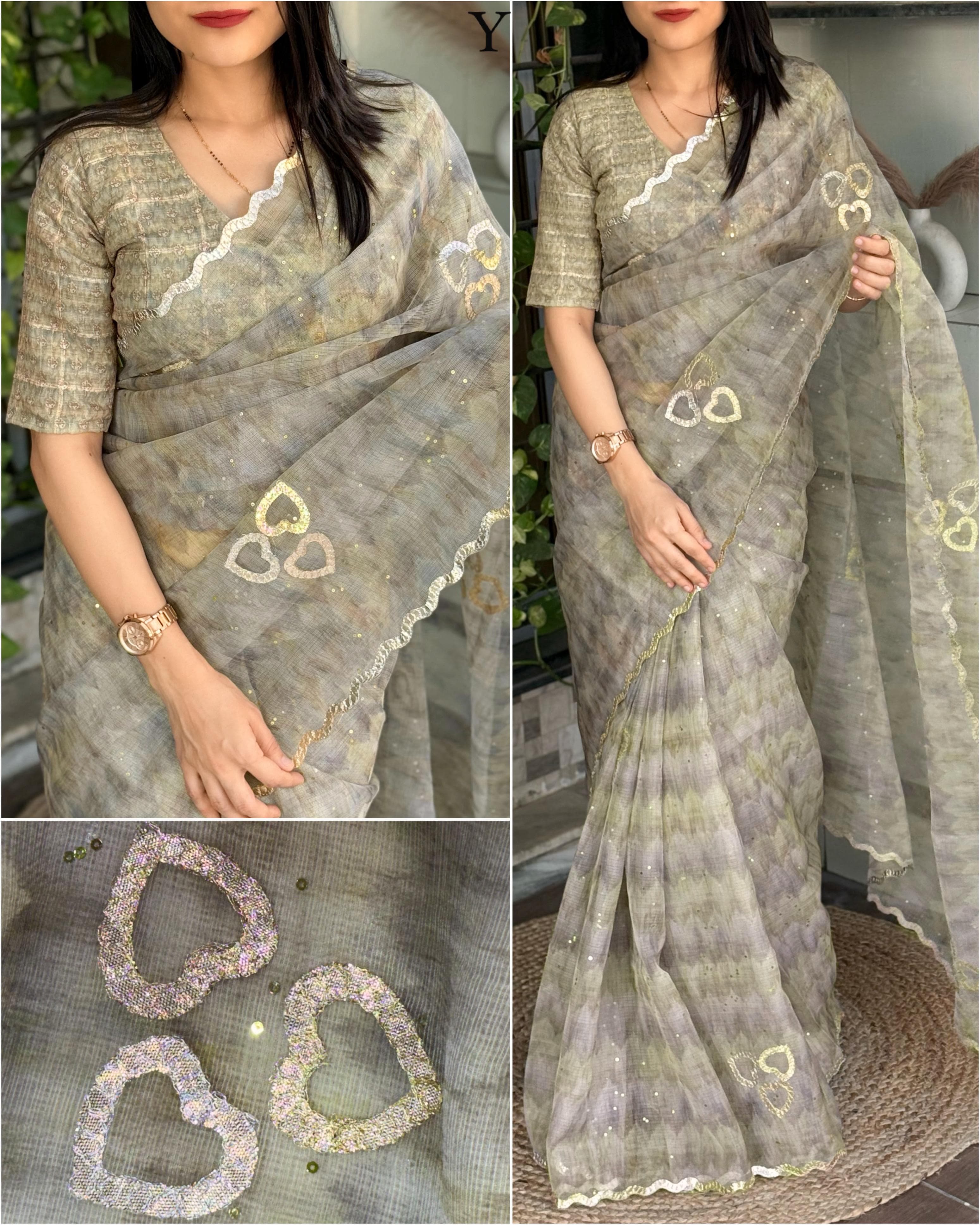 Heart beat Leno Cotton Saree
