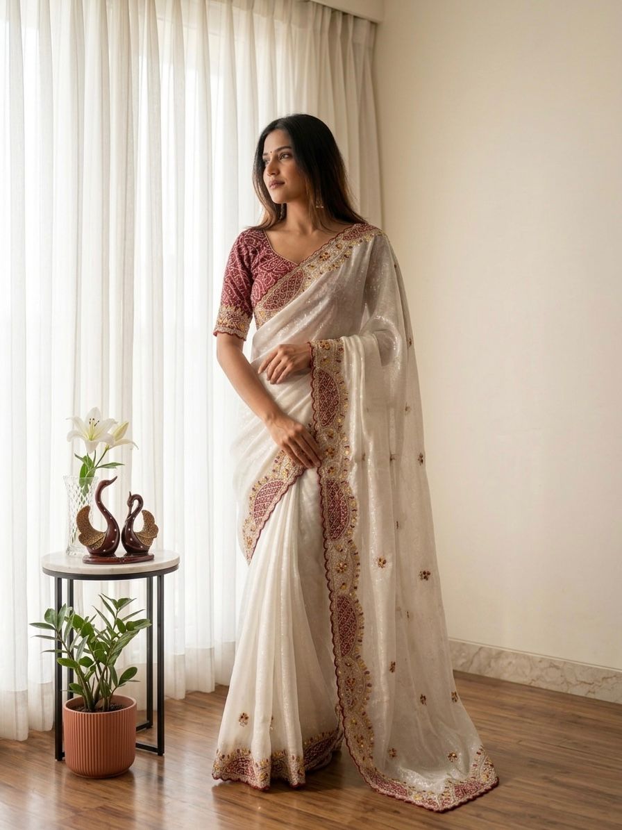 Soft Crunchy Beautiful Aplic work Saree