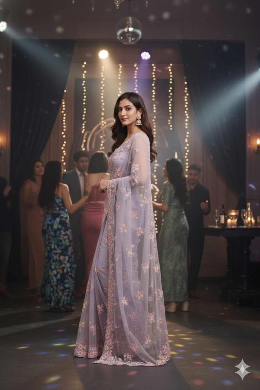 SOFT NET WORK SEQUENCE SAREE