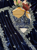 Viscose Velvet Nevy Blue Wedding Saree