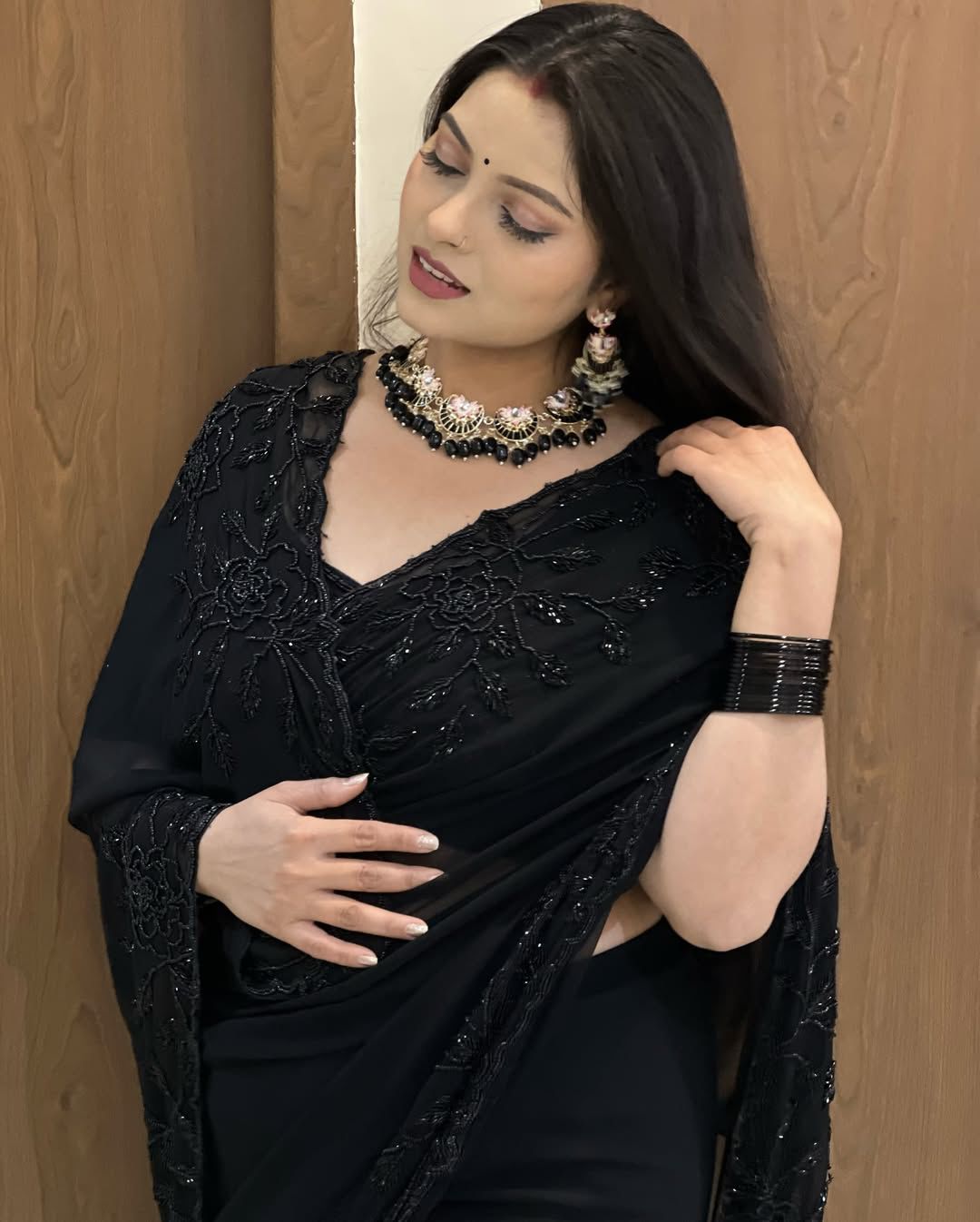 Beautiful Jet Black Georgette Saree