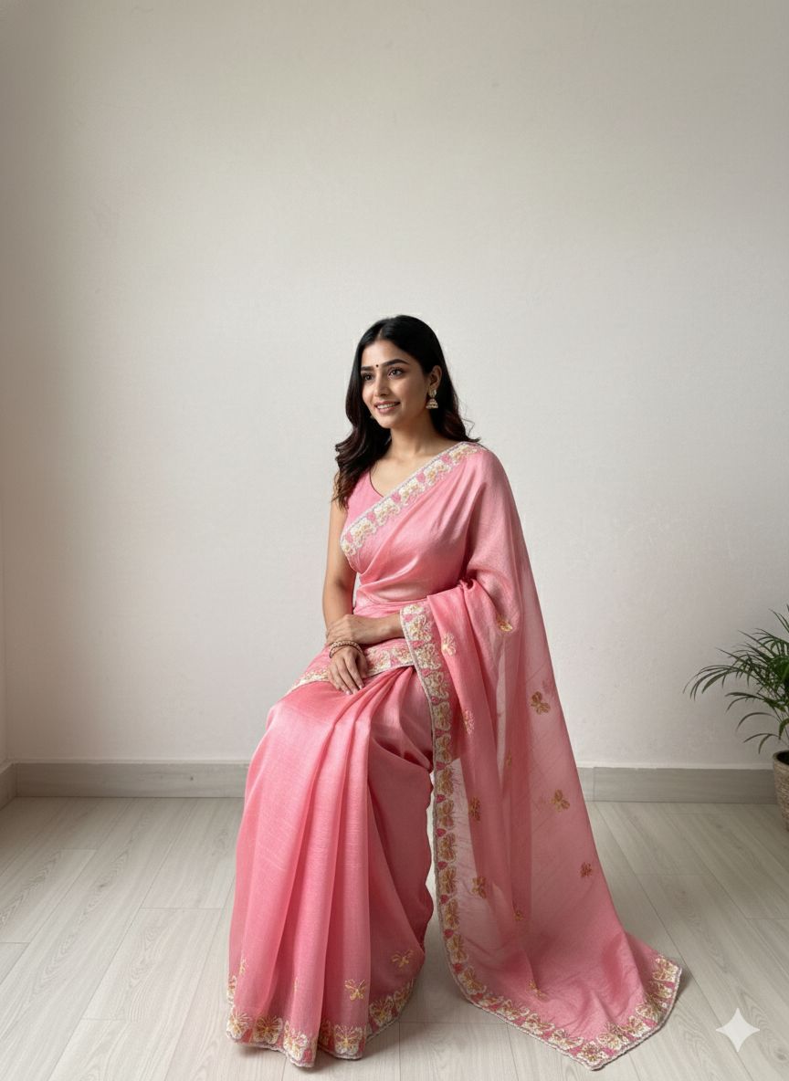 Butterfly 🦋 Motif Embroidered Crushded Organza saree