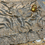Grand party wear saree in original gold beeds work