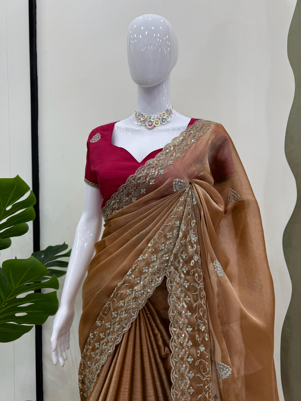 Saree on Burberry Silk Febric with Thred
