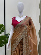Saree on Burberry Silk Febric with Thred