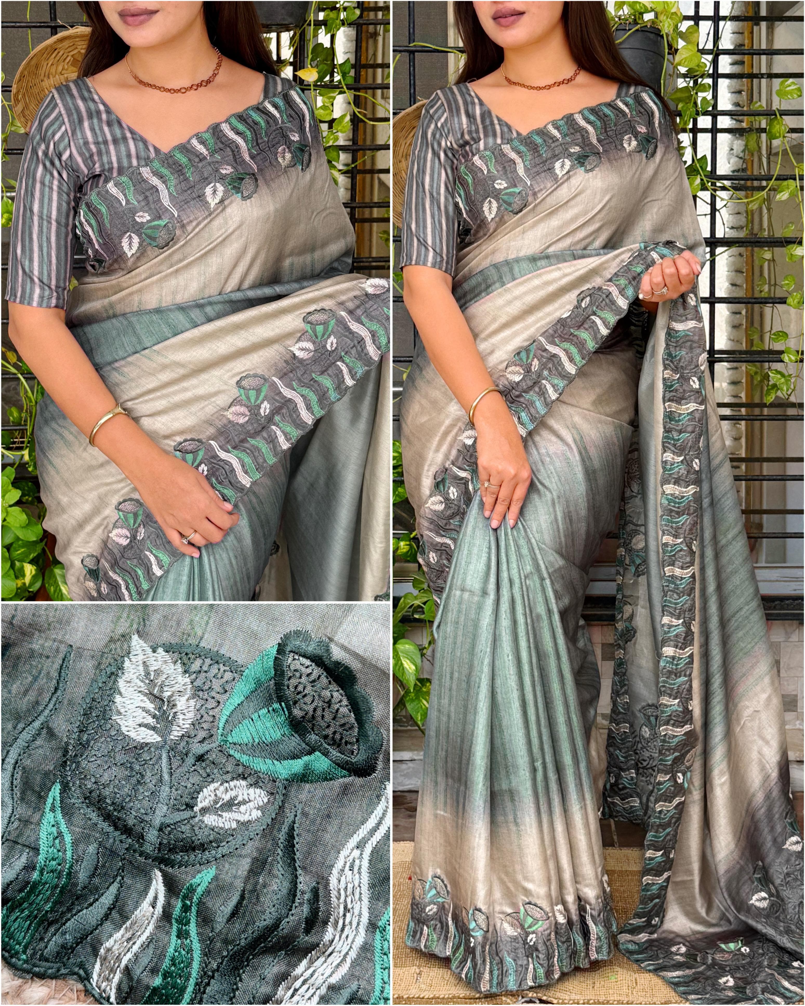 Tusser Silk Digital Print Saree