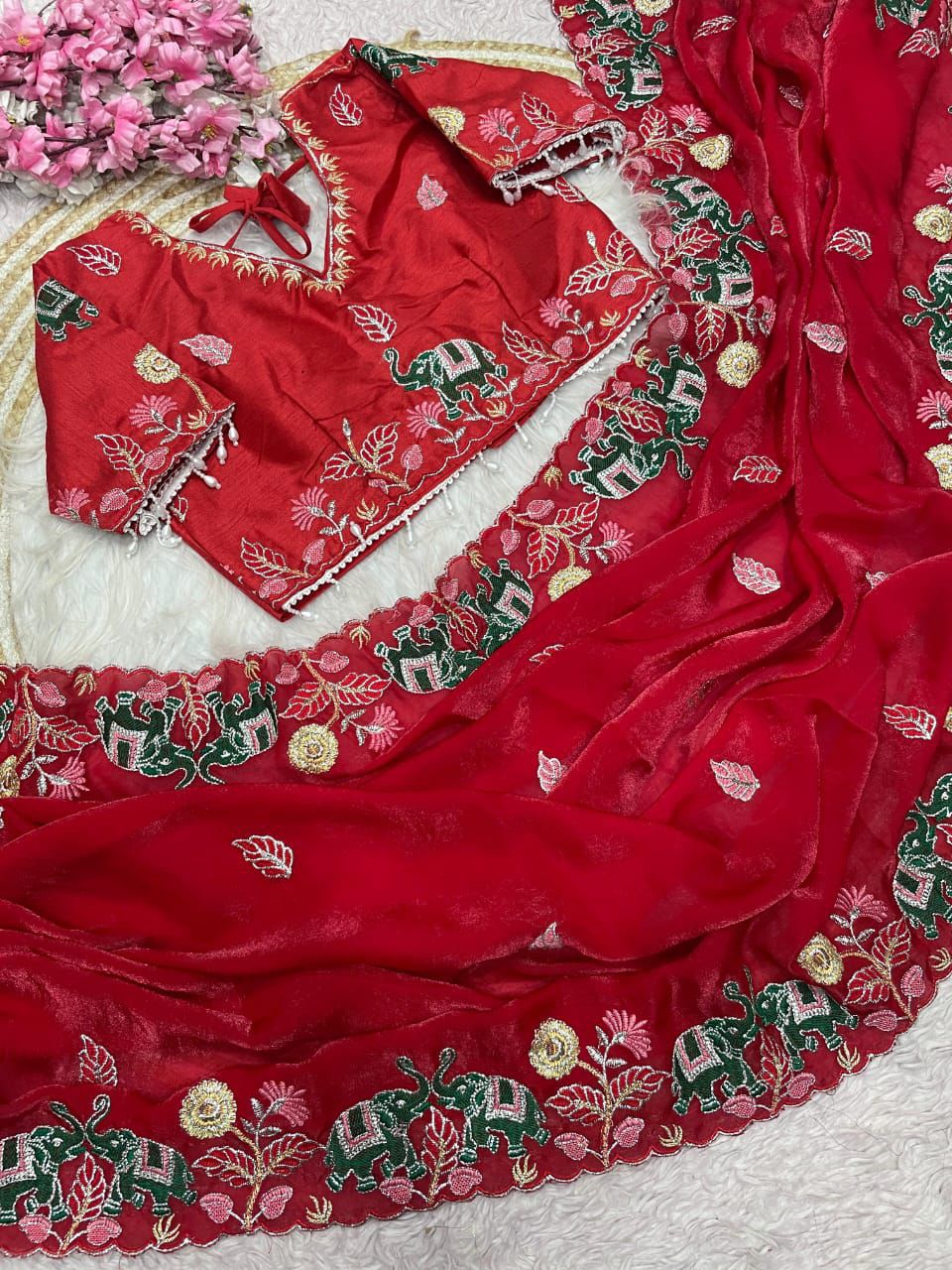 Fendy Satin Embroidery Work Saree