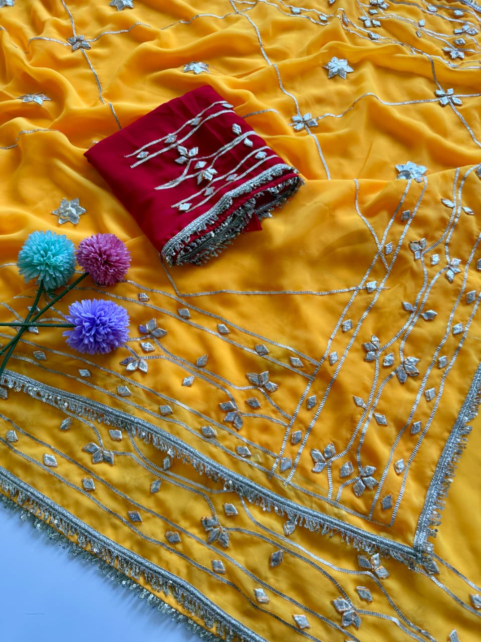 Original Hand Kachhi Gotta Work Heavy Wedding Sarees