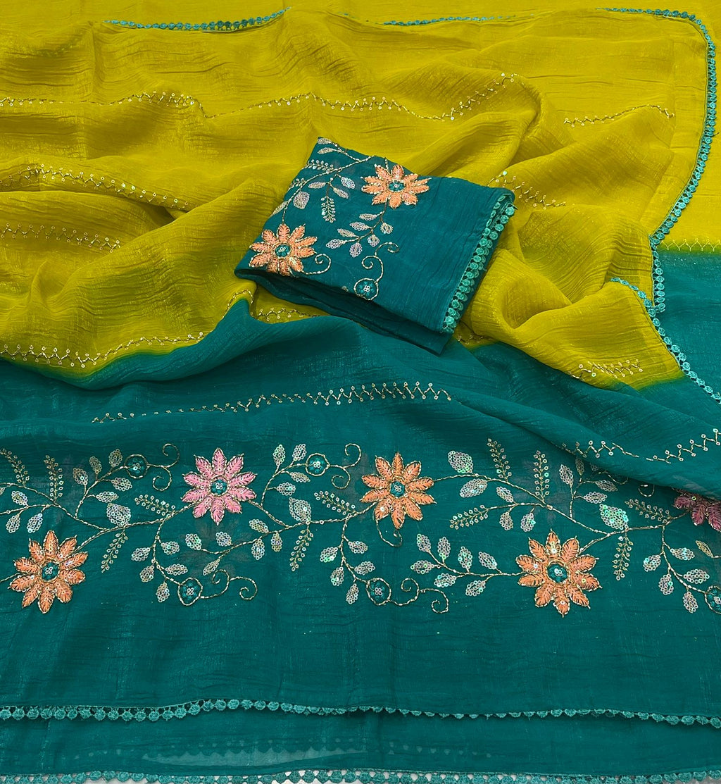Crunchy pedding Embroidery & sequence Saree
