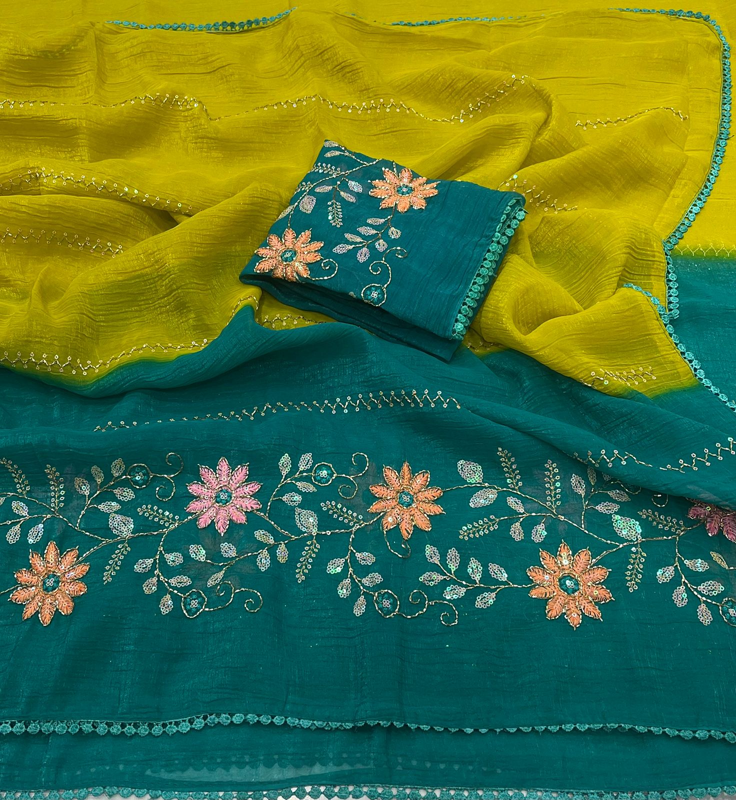 Crunchy pedding Embroidery & sequence Saree