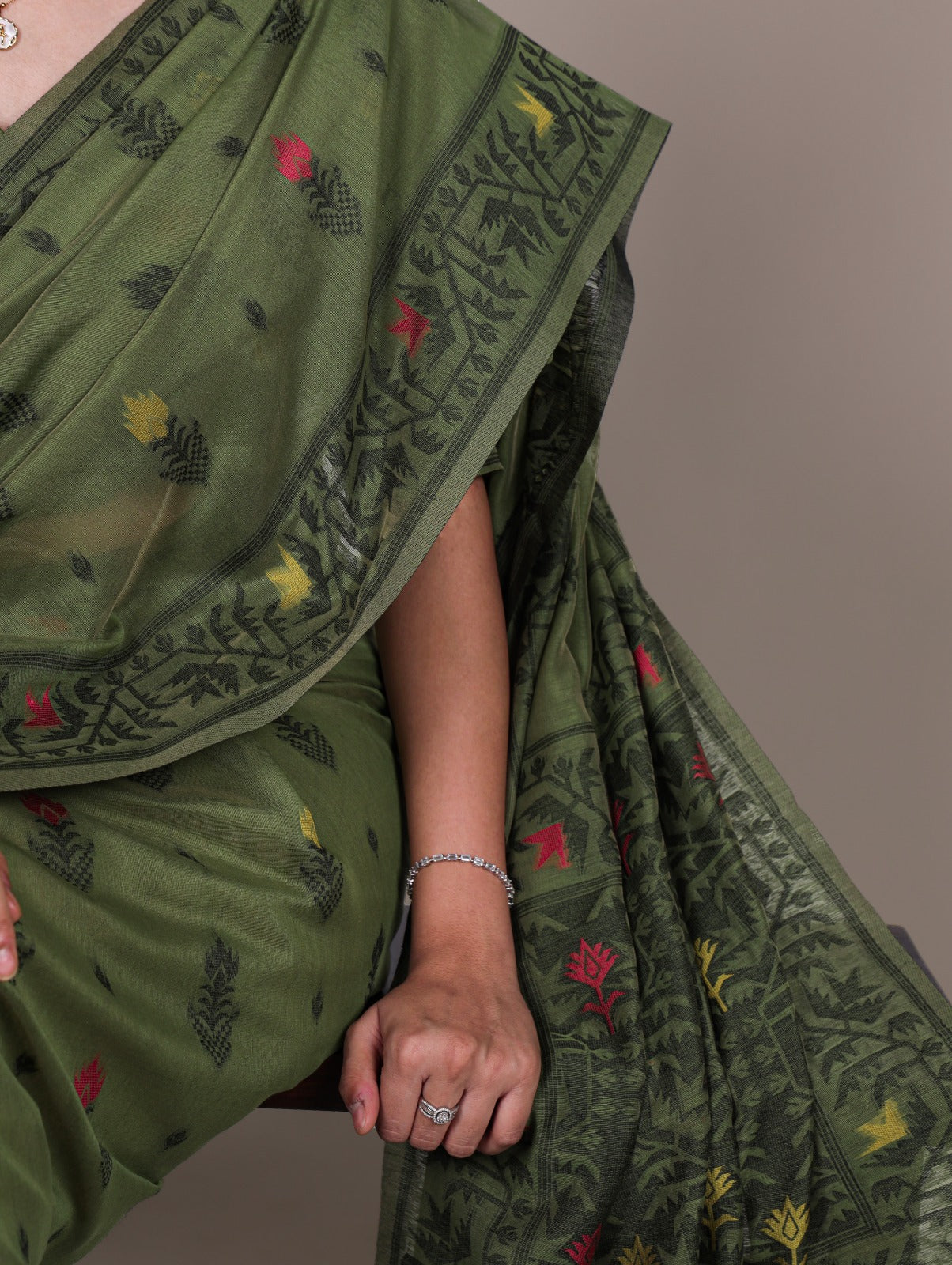 Poly Cotton Green Saree