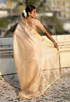 Plain Tussar Silk Sarees with zari woven border