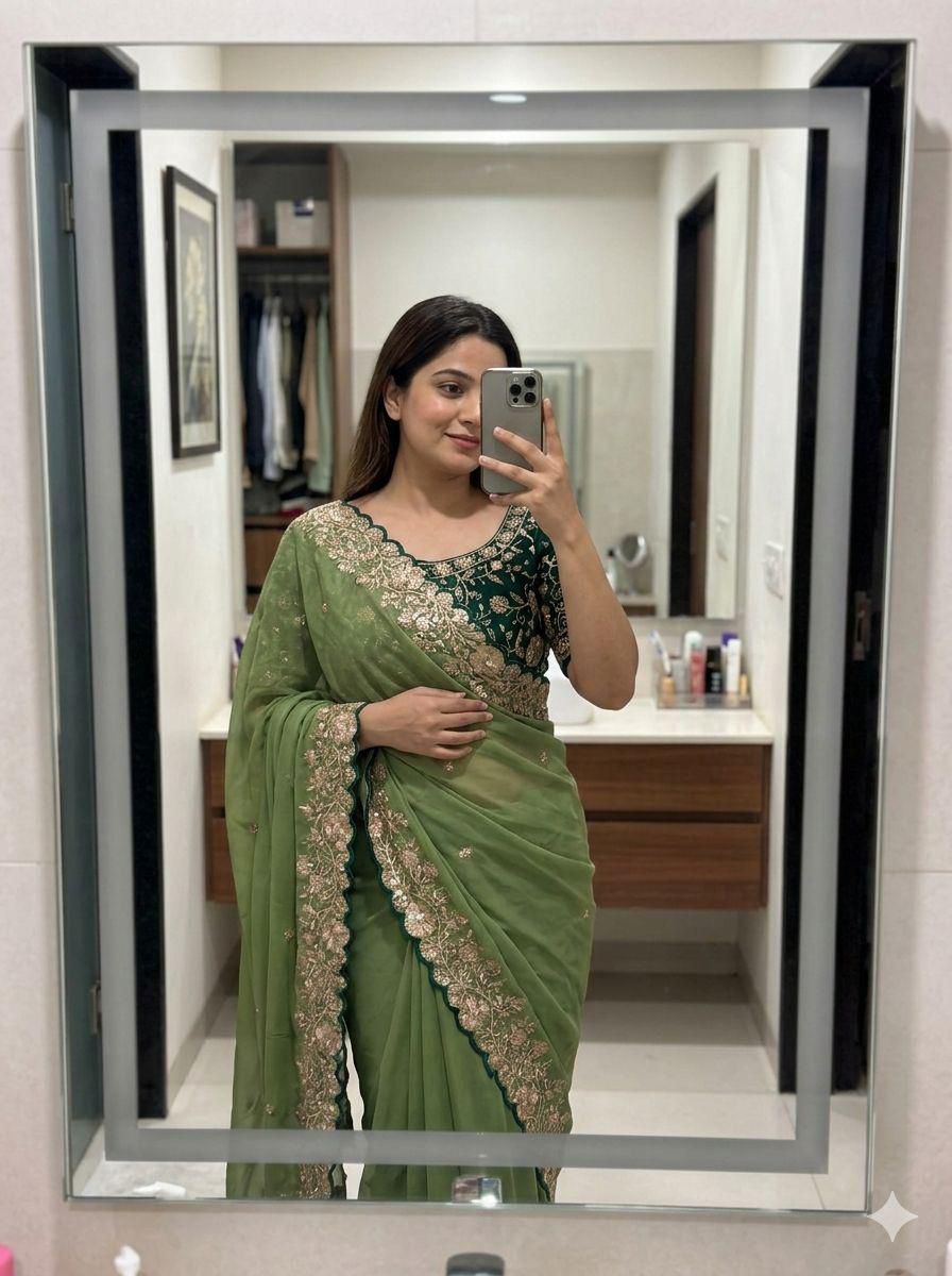 Star Georgette Sequence Work Saree