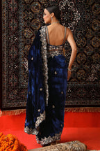 Viscose Velvet Nevy Blue Wedding Saree