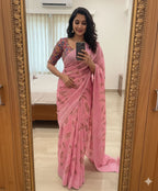 Fall Printe Embroidery Saree