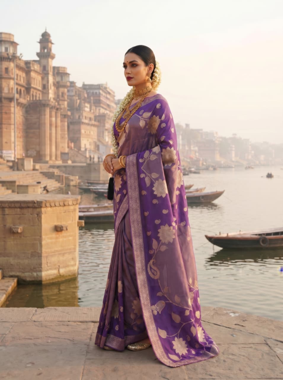Pure Hand Dyeing Chainy Tissue Shimmer Saree