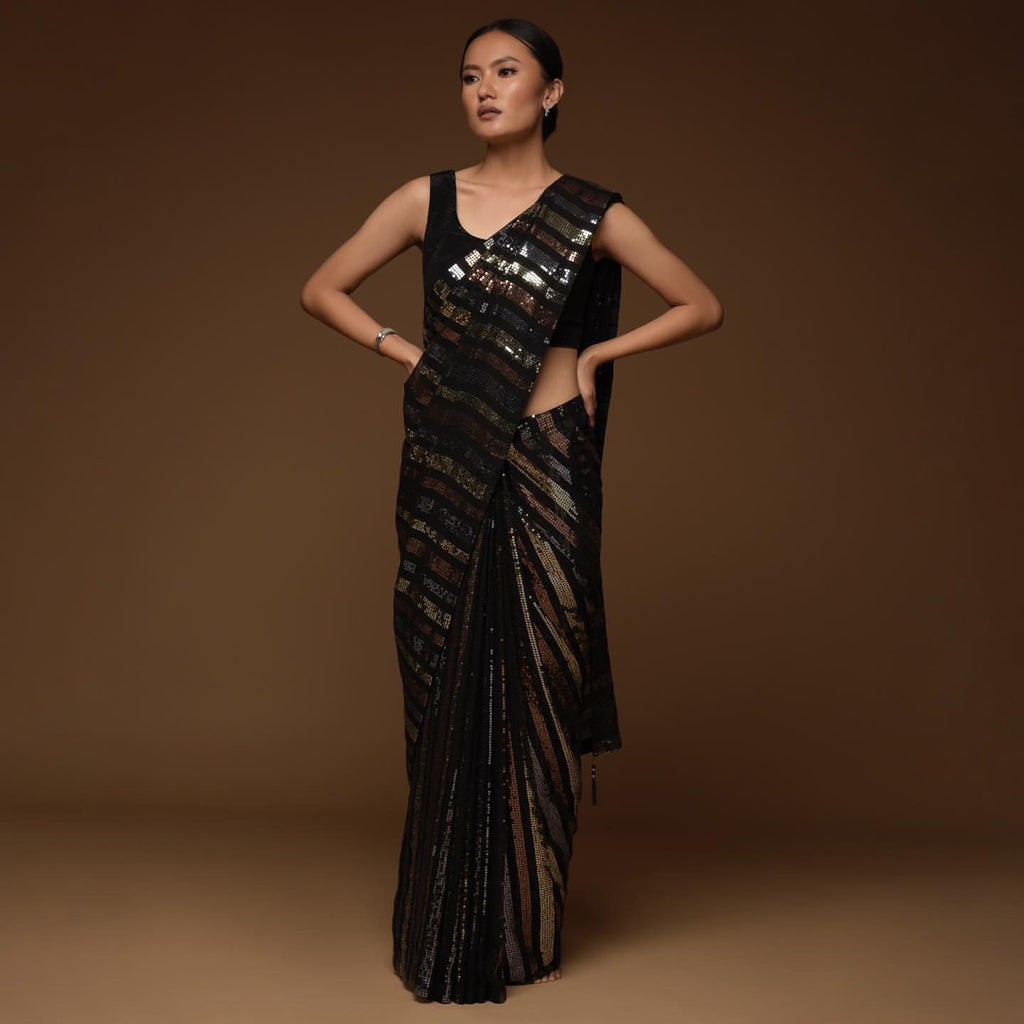 Beautiful Triple Sequence Embroidery Heavy Georgette Saree