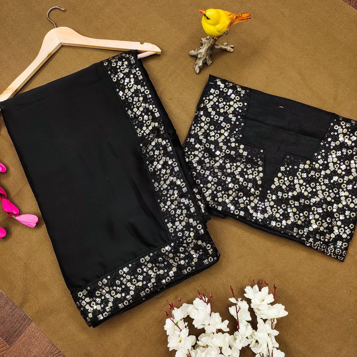 Bollywood Soft Black Rangoli Saree