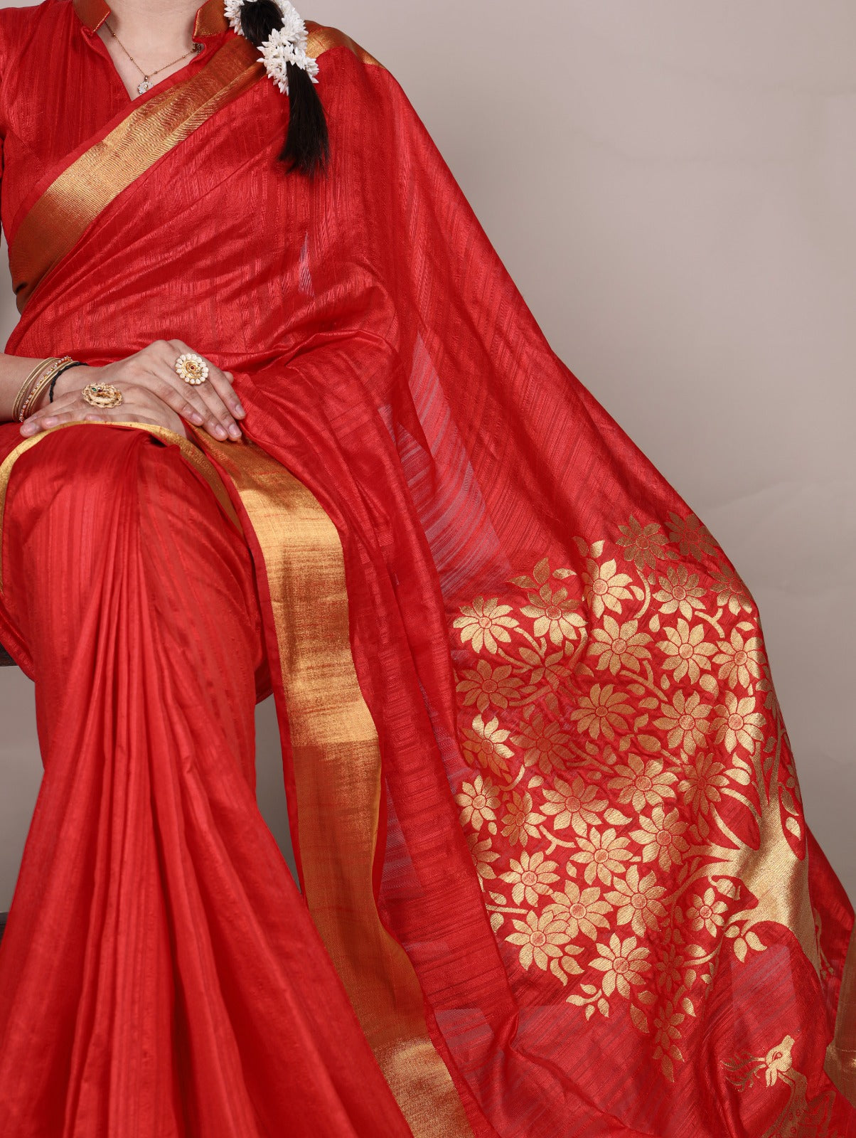 Dressing up for Onam in a raw silk saree