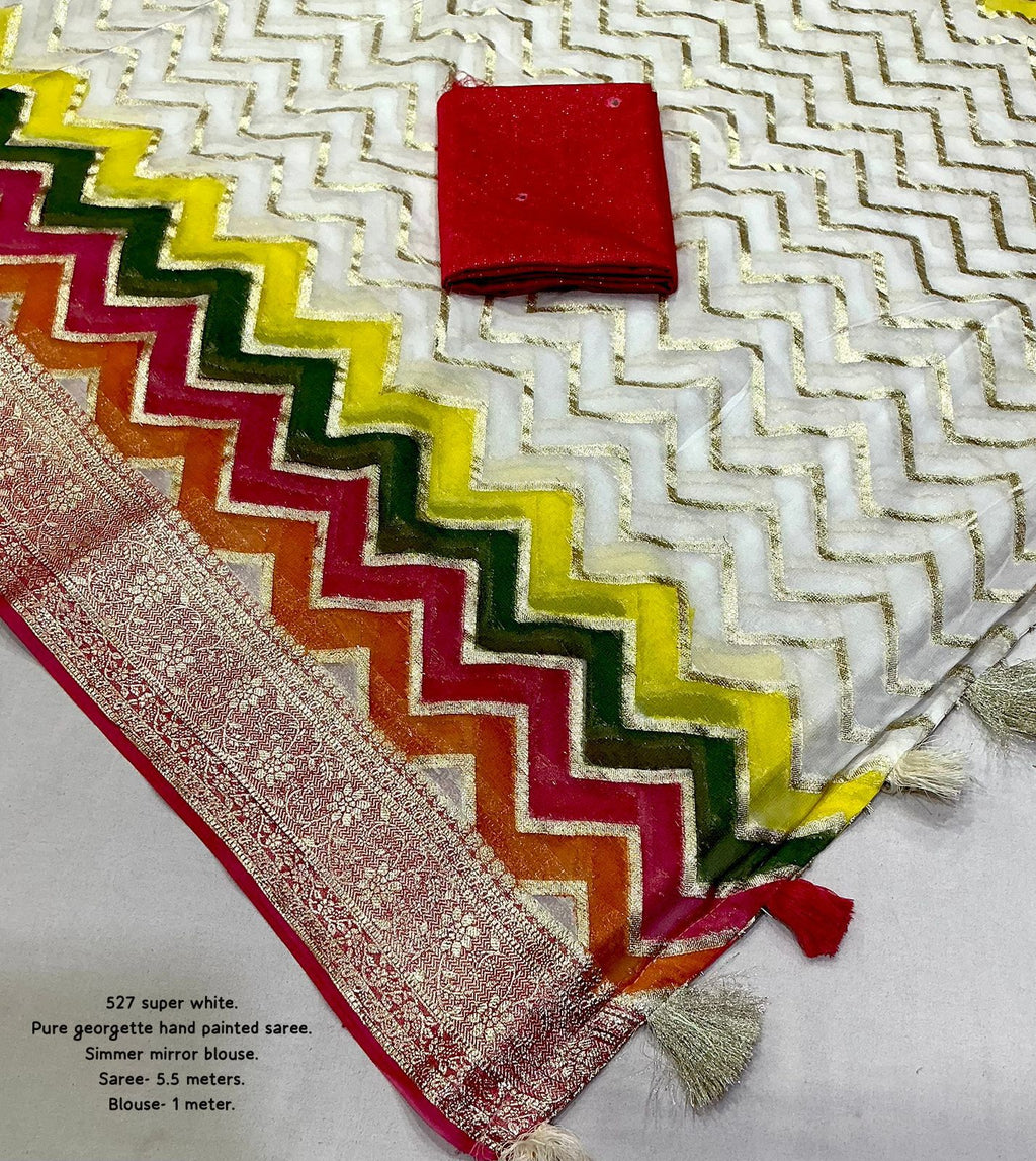 New Premium Hand Painted Pure Georgette Saree