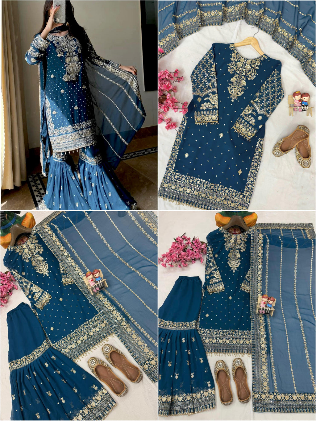 Georgette kurti & sharara set & dupatta