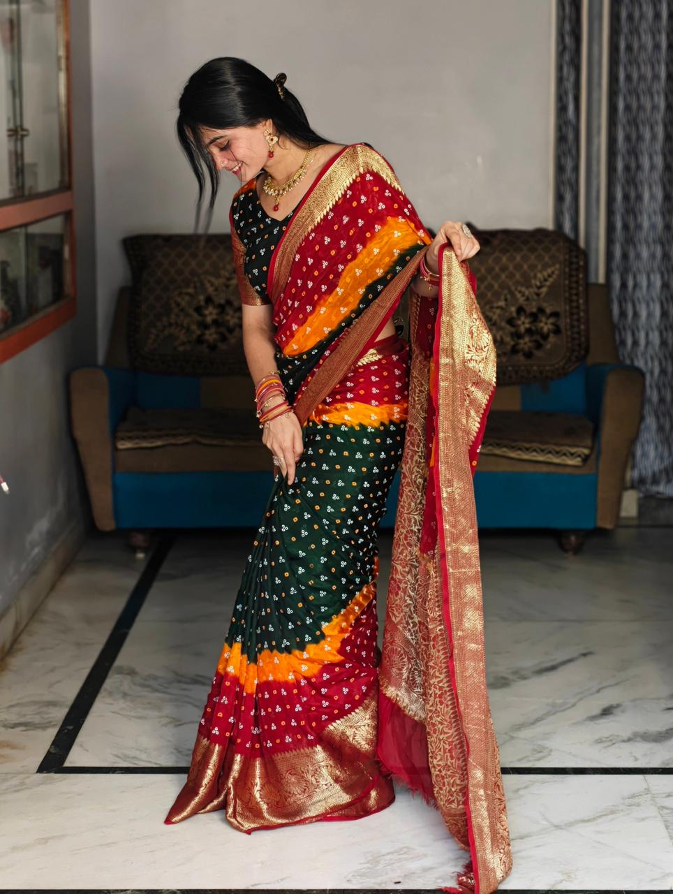 Kanjivaram Bandhani Dani Saree