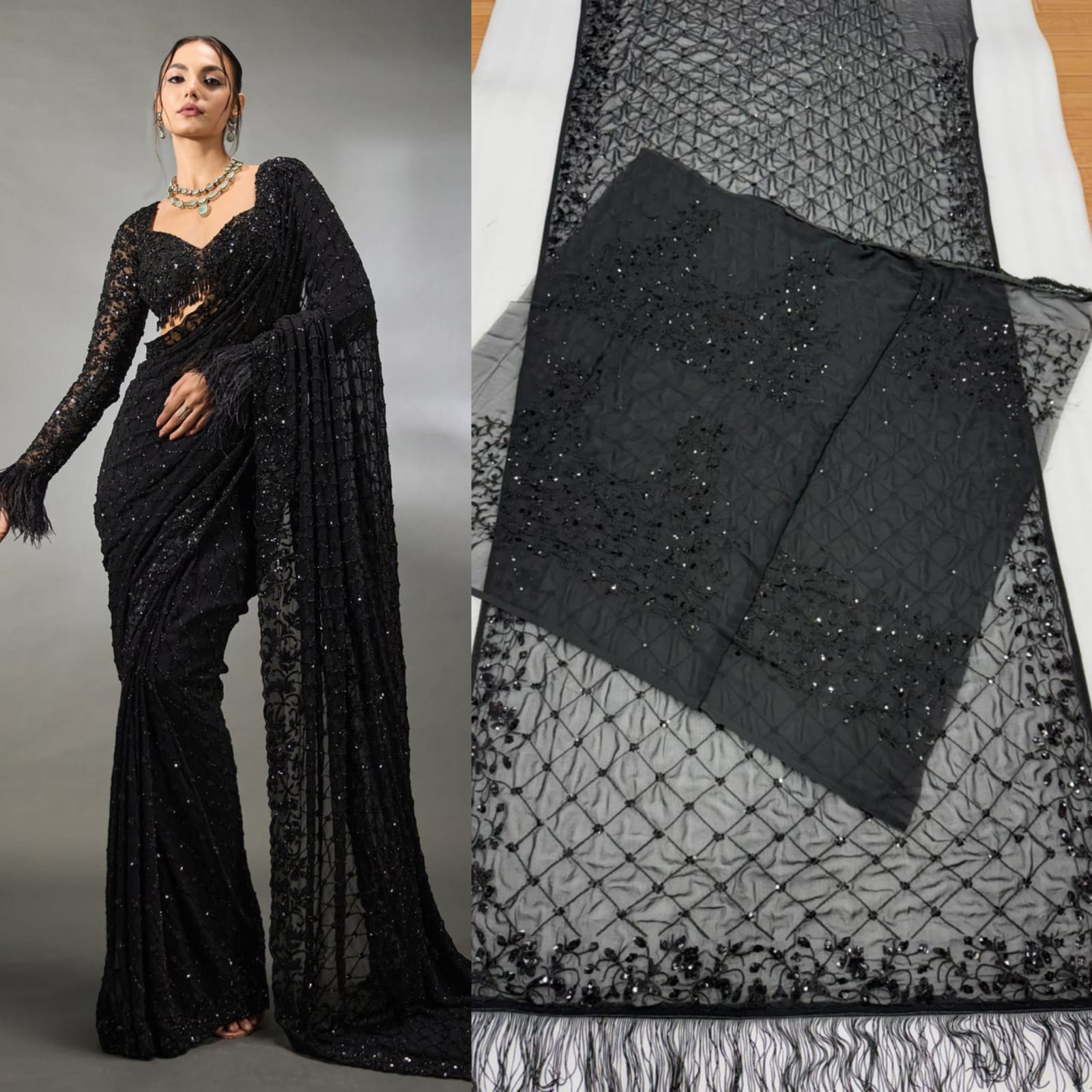 Bollywood BlockBuster Sequins Design Black Saree