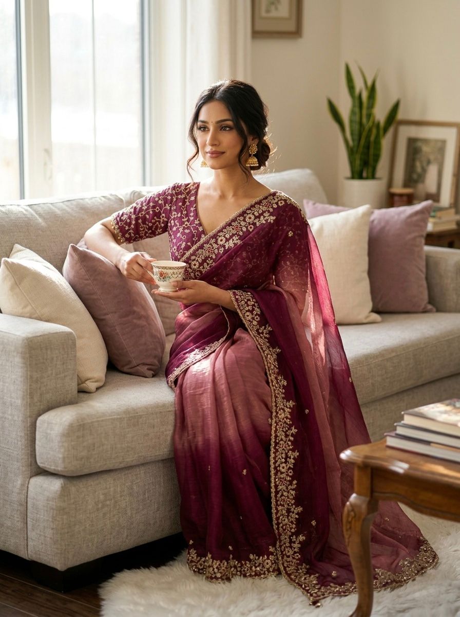 Shaded Color  Soft Frendy Chiffon Saree