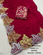 New Fancy Sartin Chiffon Emboridary Saree