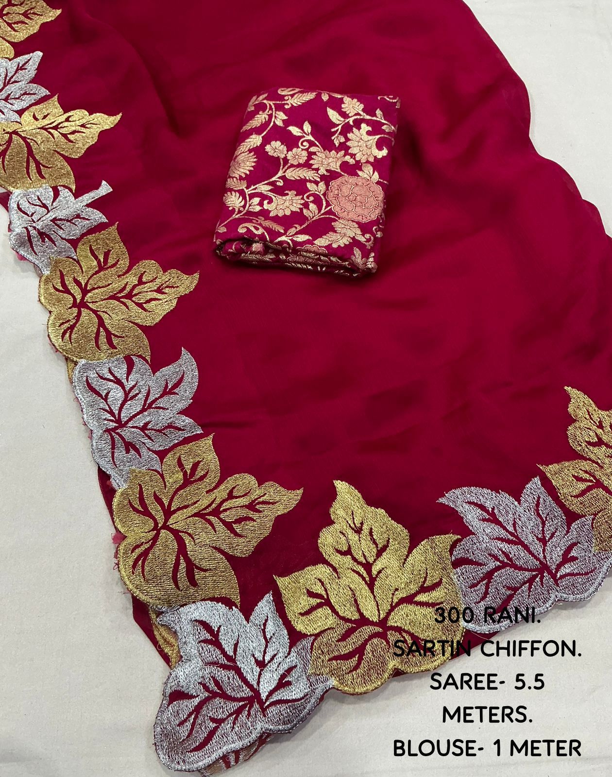 New Fancy Sartin Chiffon Emboridary Saree
