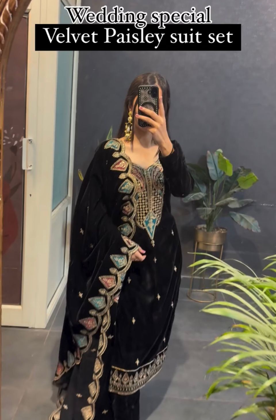 Wedding special velvet Paisley Suit set