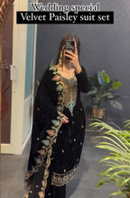 Wedding special velvet Paisley Suit set