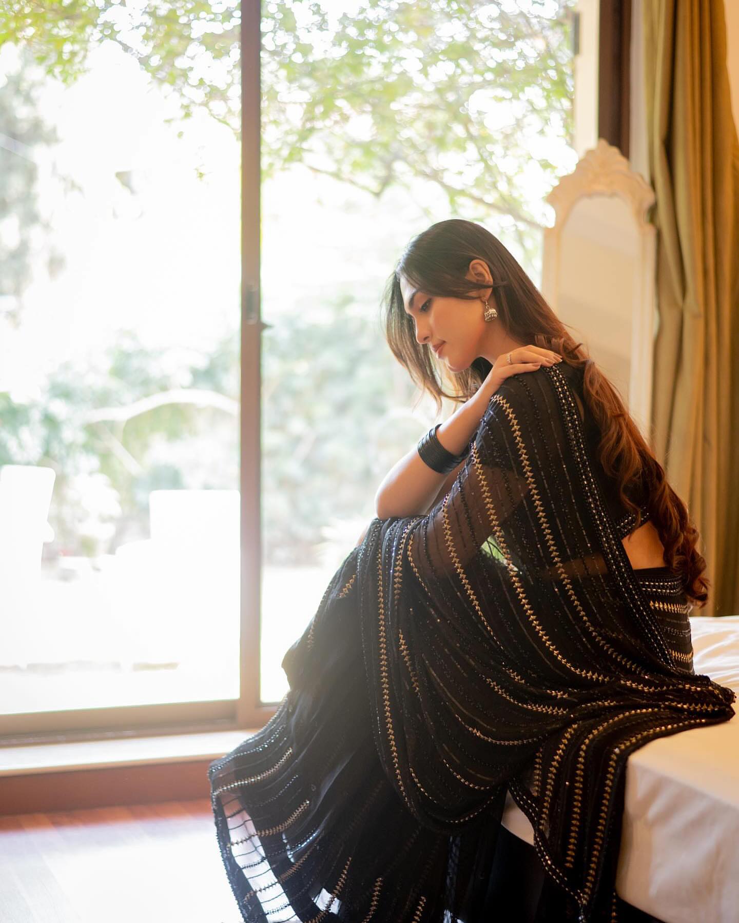 Georgette Sequence Work Black Saree