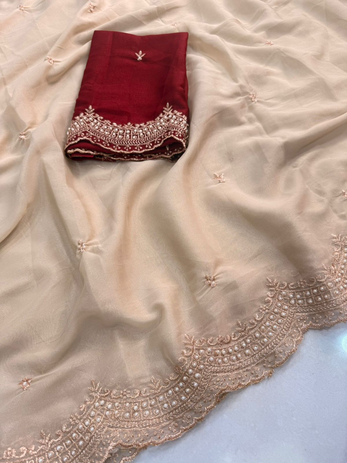 Star Georgette Multi Emrodairy Moti Border Saree