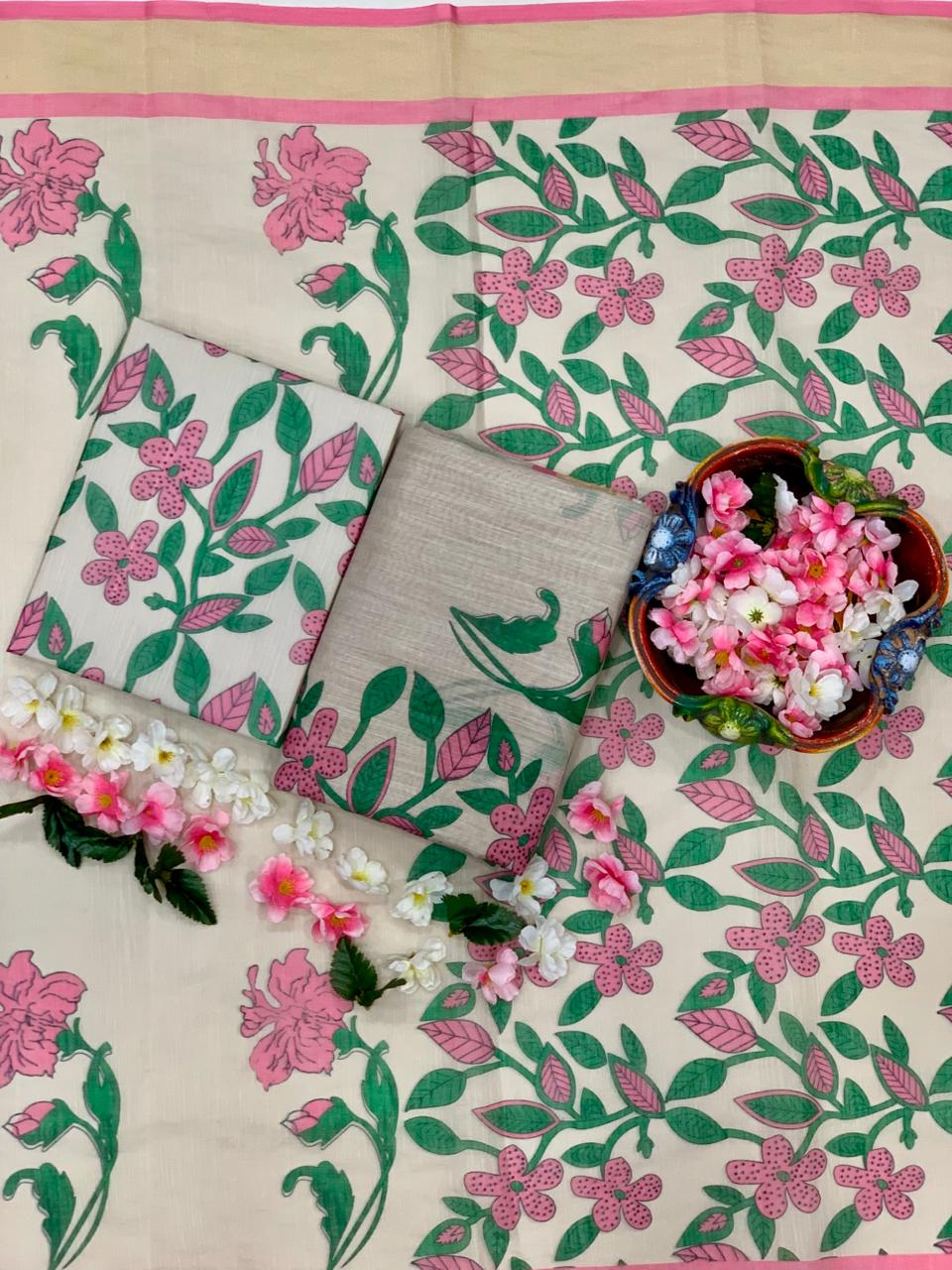 LINEN COTTON DIGITAL PRINT SAREE