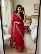 Karvachauth Special Space Silk Red Saree
