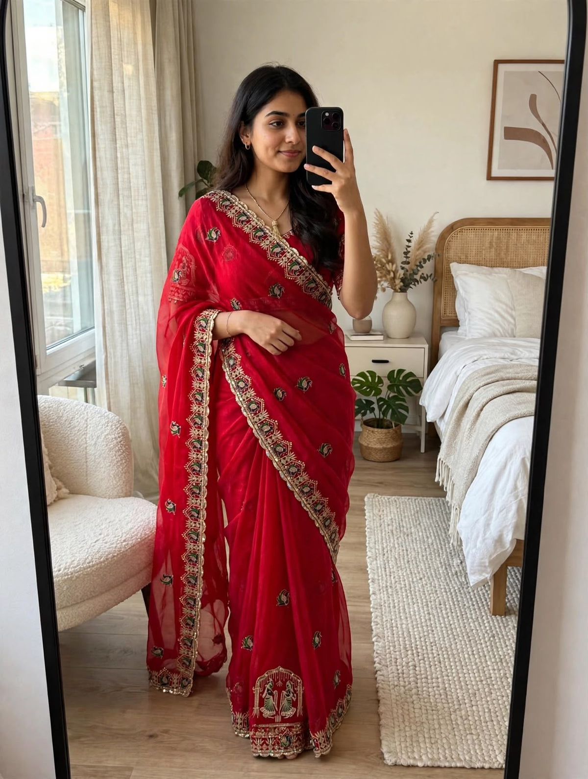 Karvachauth Special Space Silk Red Saree