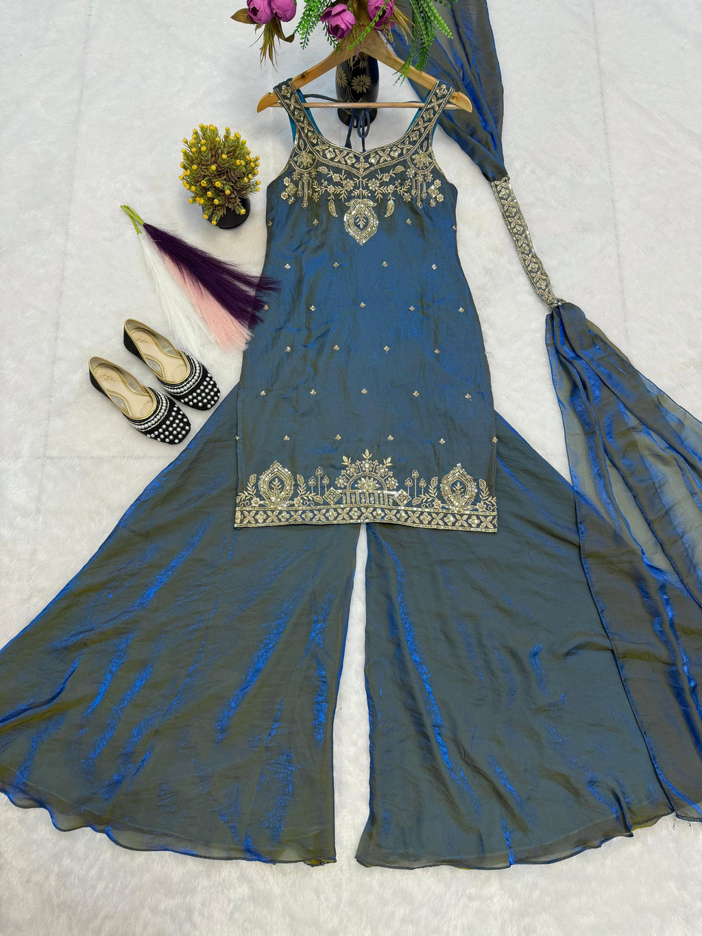 Pure Frendy Silk Top-Plazzo